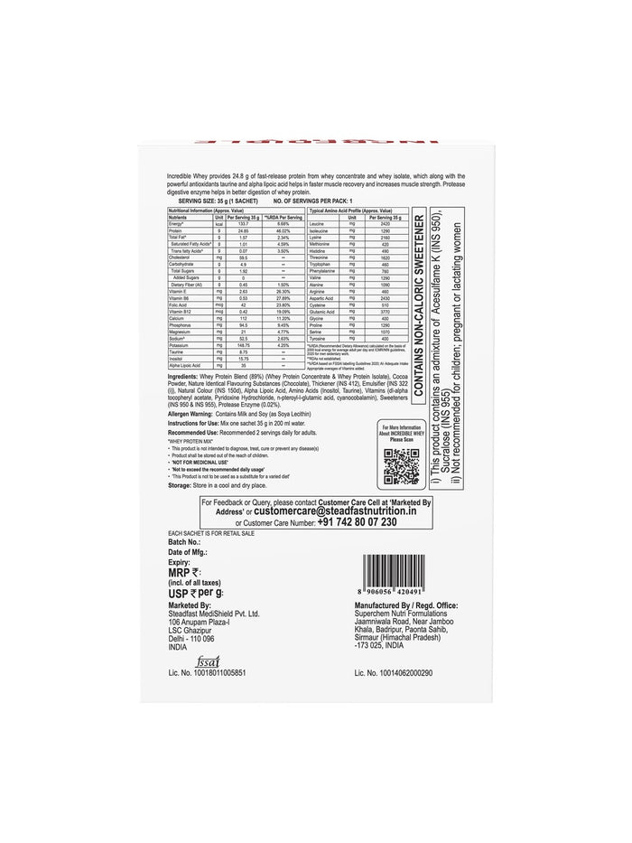 Steadfast Nutrition Incredible Whey Protein - Chocolate