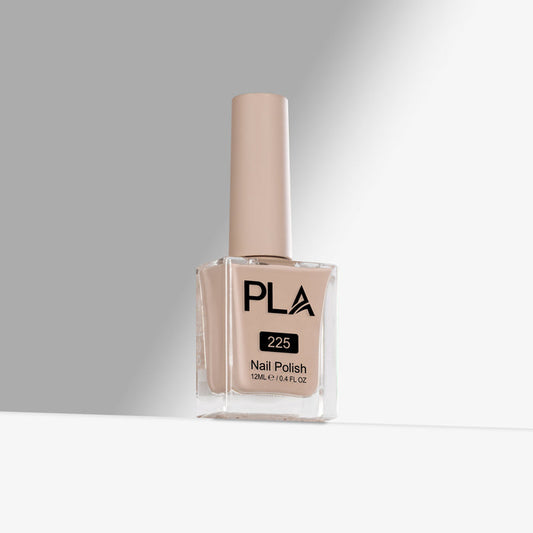 Nail polish bottle with 'PLA' branding on a gray background