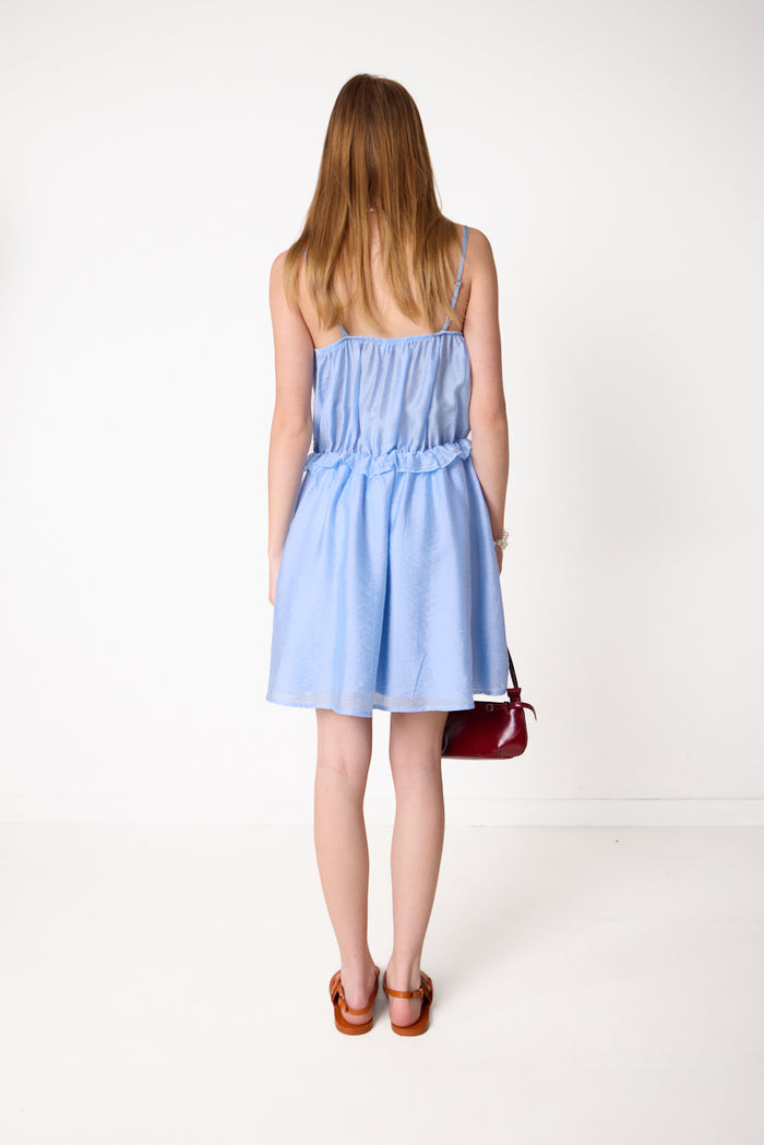 Strappy mini dress with ruffled waist detail wholesale