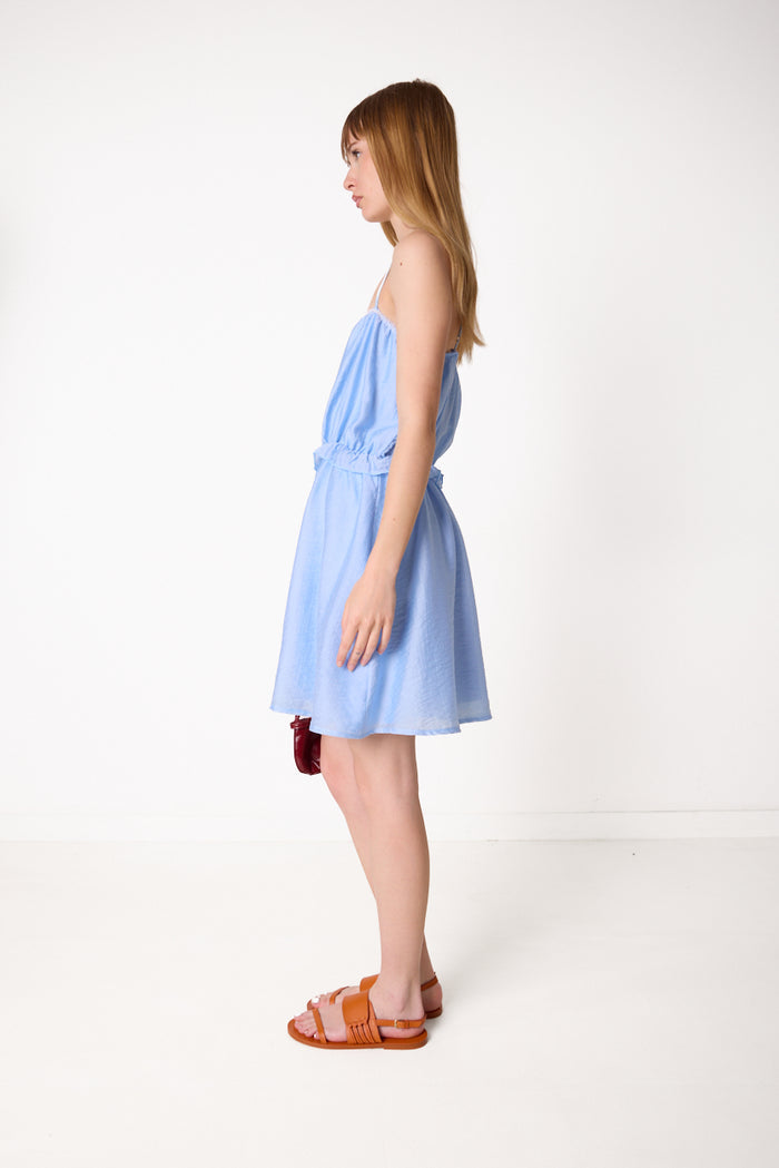 Strappy mini dress with ruffled waist detail wholesale