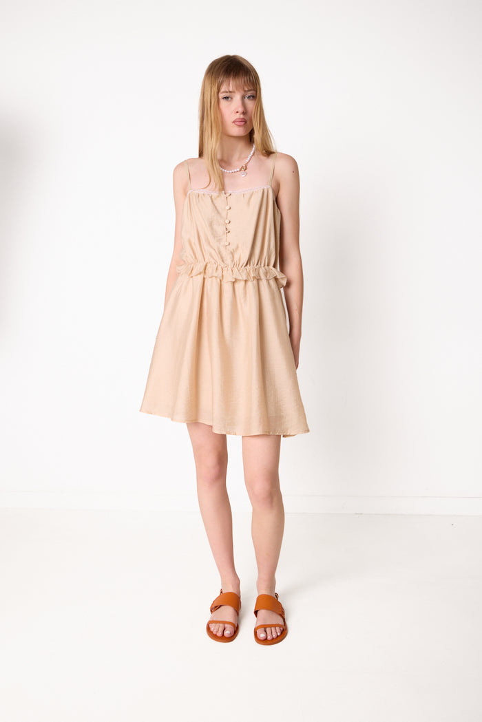 Strappy mini dress with ruffled waist detail wholesale