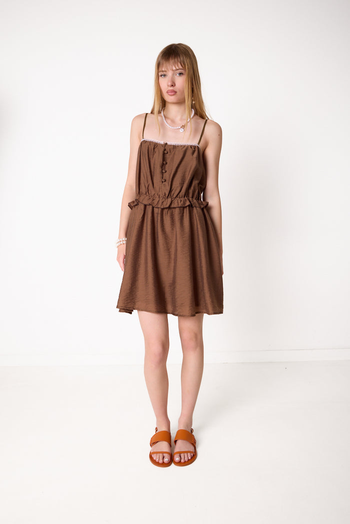 Strappy mini dress with ruffled waist detail wholesale