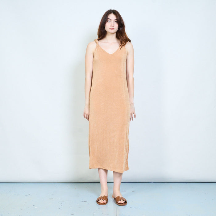 Stretchy sleeveless v neck maxi dress with ruched straps wholesale