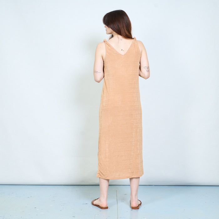 Stretchy sleeveless v neck maxi dress with ruched straps wholesale