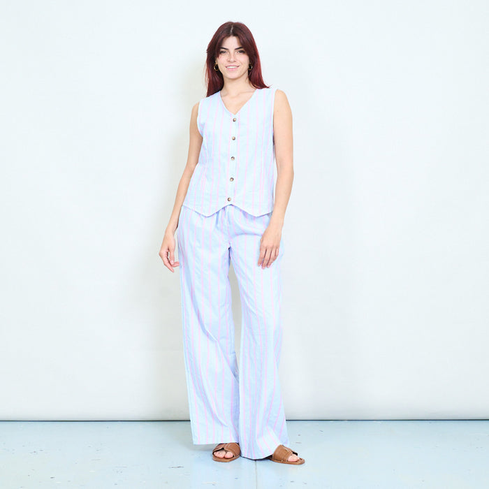 Striped sleeveless button down lightweight blouse wholesale
