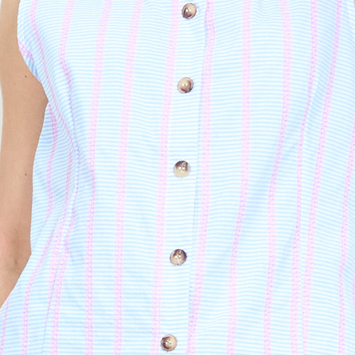 Striped sleeveless button down lightweight blouse wholesale