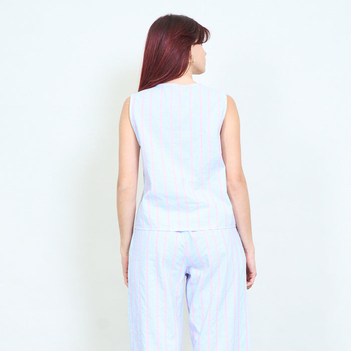 Striped sleeveless button down lightweight blouse wholesale