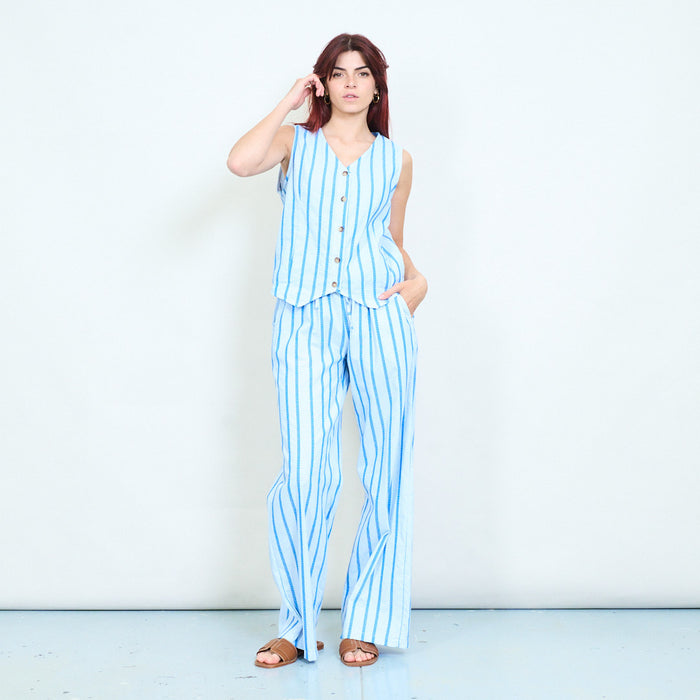 Striped sleeveless button down lightweight blouse wholesale