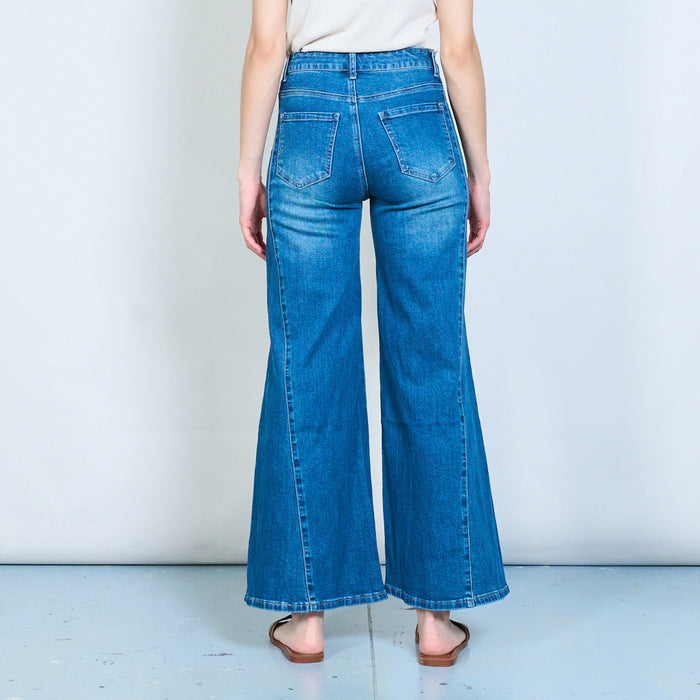 Structured wide-leg denim jeans with clean panel line detail wholesale