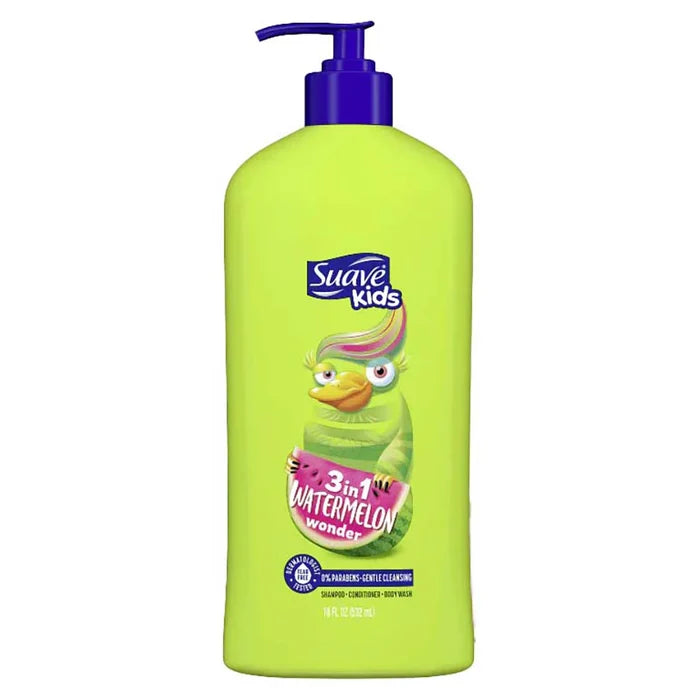 SUAVE Kids 3 in 1 Watermelon wonder 0% parabens gentle cleanser shampoo, conditioner body wash منتج العناية بالاطفال ثلاثة في واحد شامبو و بلسم و غسول للجسم من سواف
