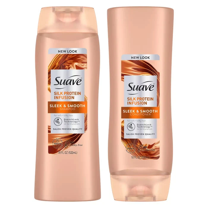 SUAVE Sleek & Smooth Silk Protein Infusion Shampoo and Conditioner Set  مجموعة شامبو وبلسم مزدوجة