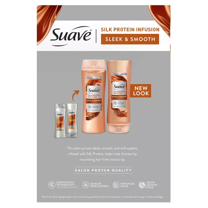 SUAVE Sleek & Smooth Silk Protein Infusion Shampoo and Conditioner Set  مجموعة شامبو وبلسم مزدوجة
