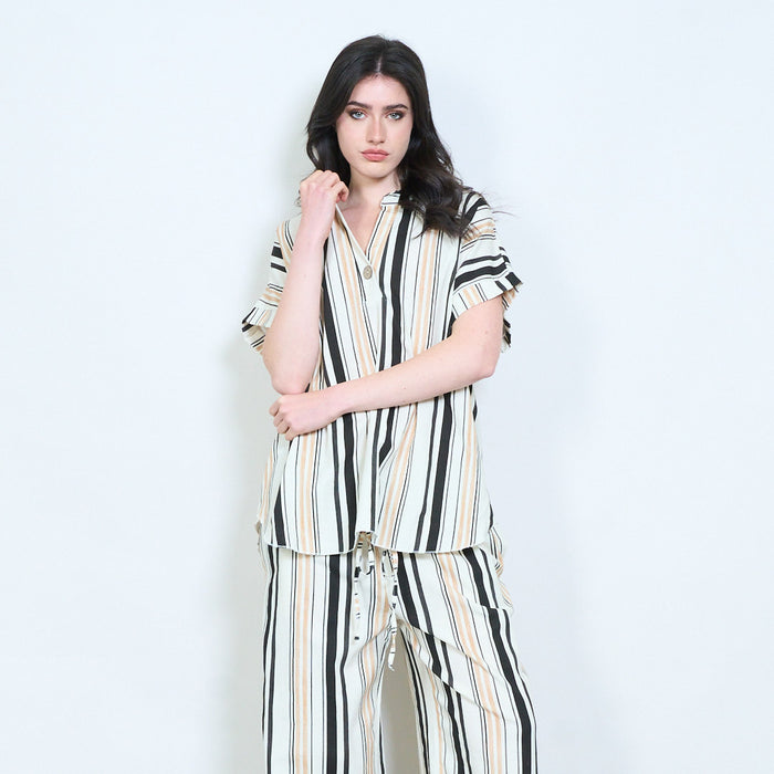 Sunset stripe notch neck blouse wholesale