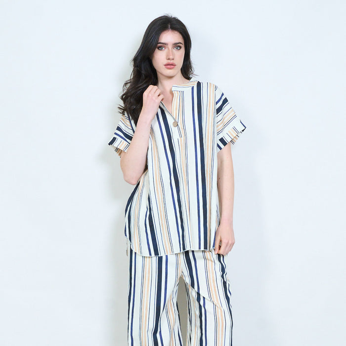 Sunset stripe notch neck blouse wholesale