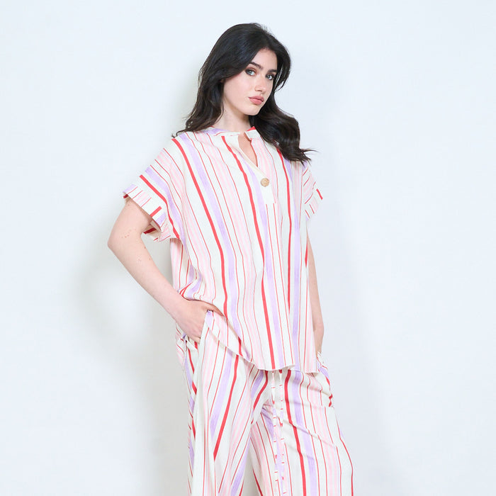 Sunset stripe notch neck blouse wholesale