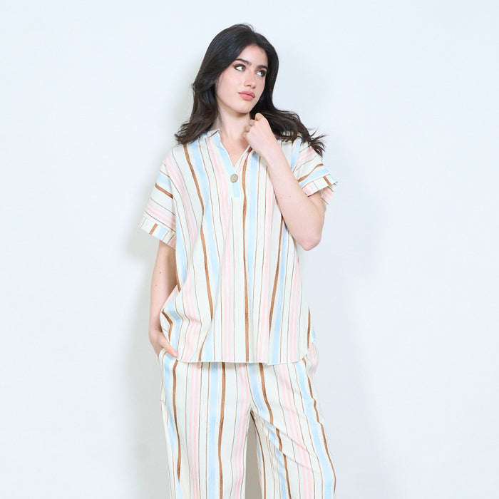 Sunset stripe notch neck blouse wholesale