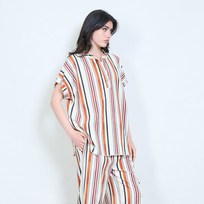 Sunset stripe notch neck blouse wholesale