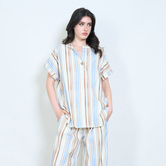 Sunset stripe notch neck blouse wholesale