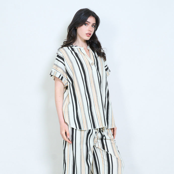 Sunset stripe notch neck blouse wholesale
