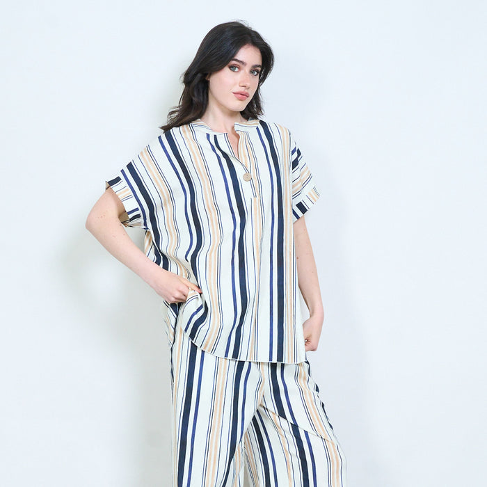 Sunset stripe notch neck blouse wholesale