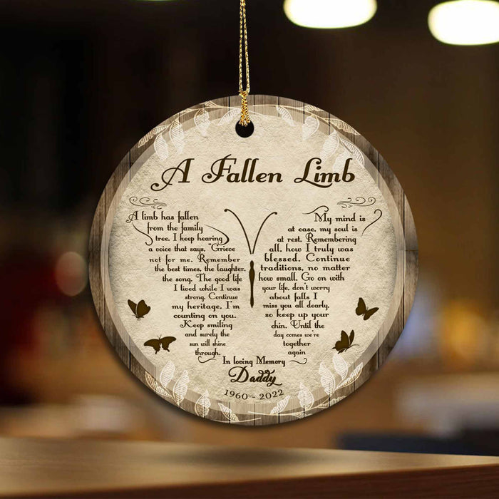 Sympathy Gift for Loss of Father, In Loving Memory Gifts, A Fallen Limb Butterfly Memorial Ornament
