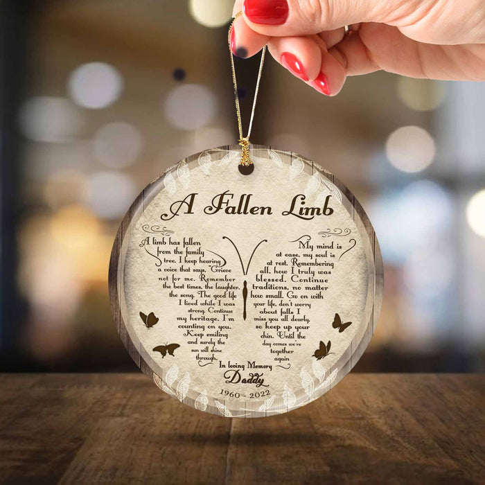 Sympathy Gift for Loss of Father, In Loving Memory Gifts, A Fallen Limb Butterfly Memorial Ornament