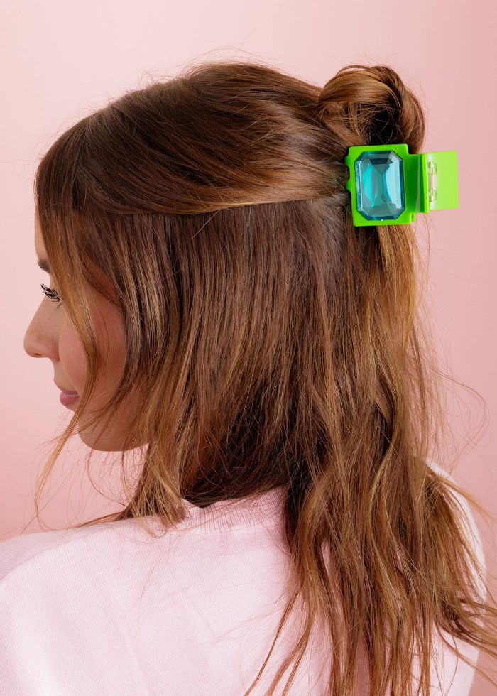 Taylor Elliott Claw Hair Clip - Sm - Green w/ Blue Emerald Stone
