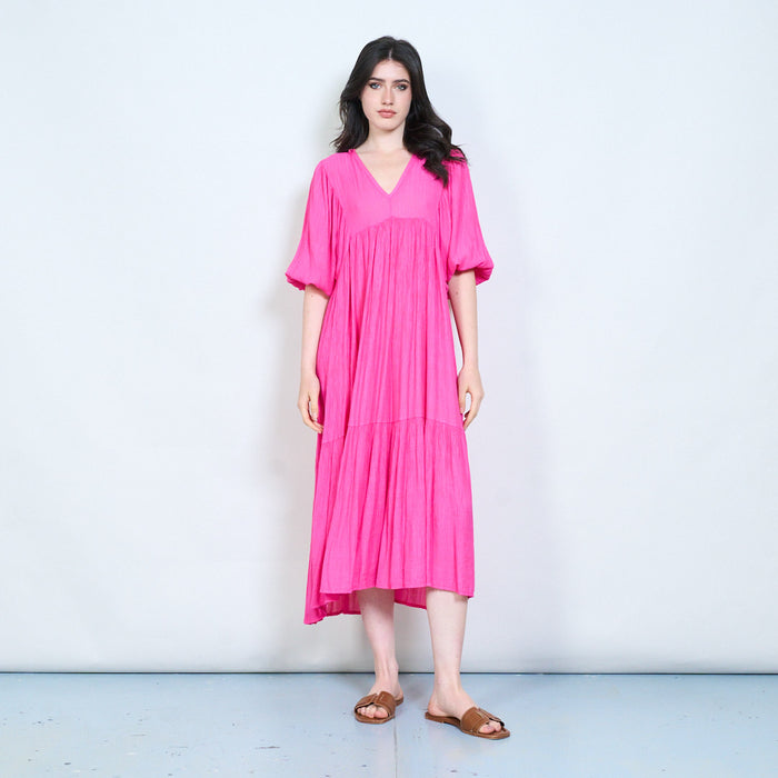 Textured V-neck tiered midi dress wholesale