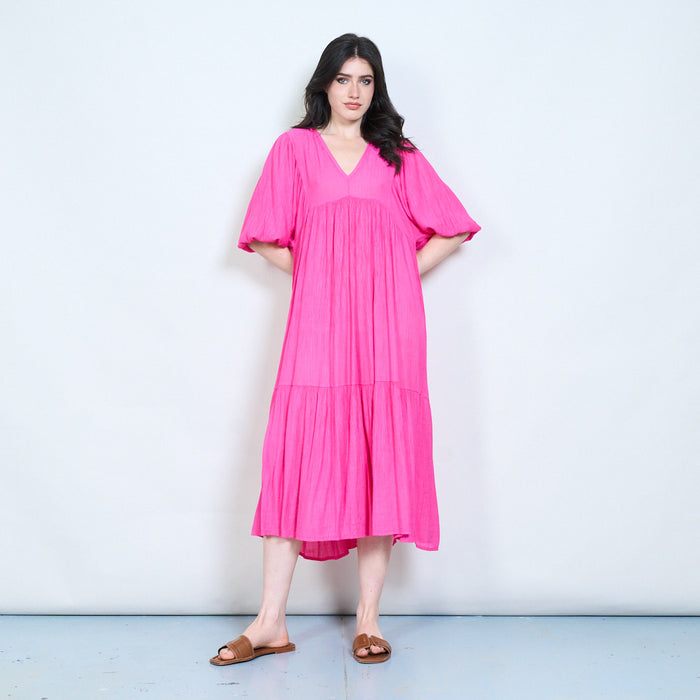 Textured V-neck tiered midi dress wholesale