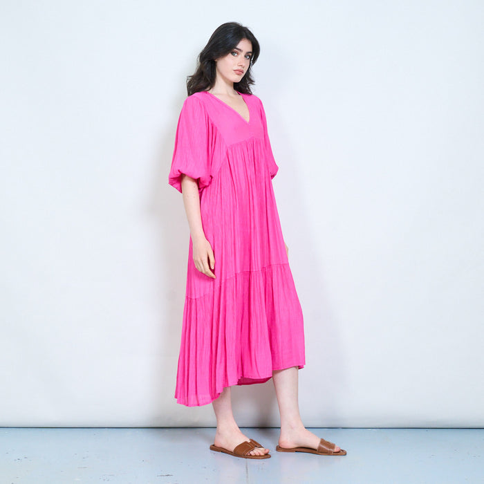 Textured V-neck tiered midi dress wholesale
