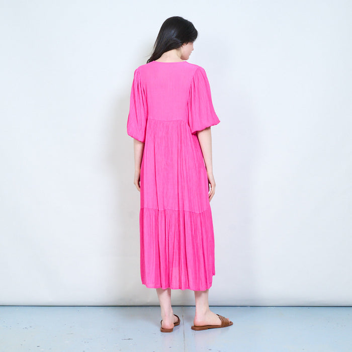 Textured V-neck tiered midi dress wholesale