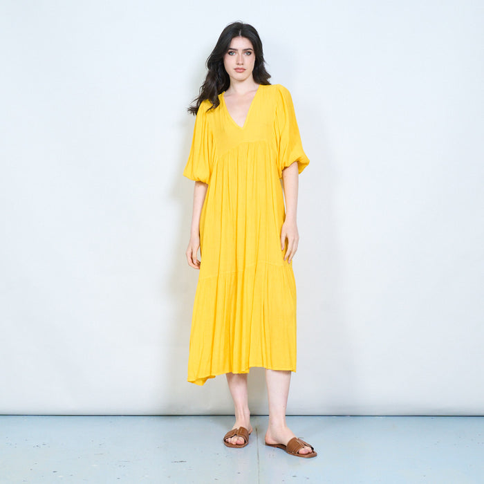 Textured V-neck tiered midi dress wholesale