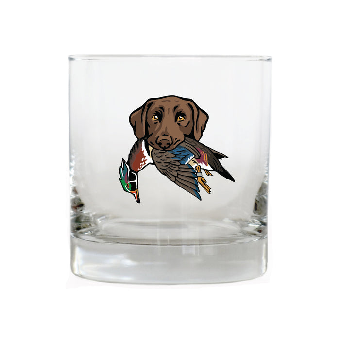 Chocolate Lab with a Wood Duck