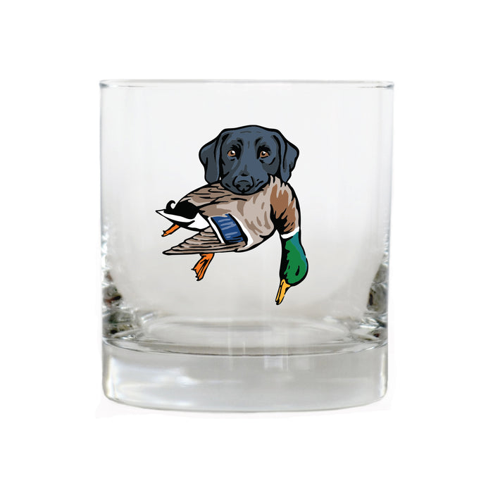 |Black Lab with a Mallard