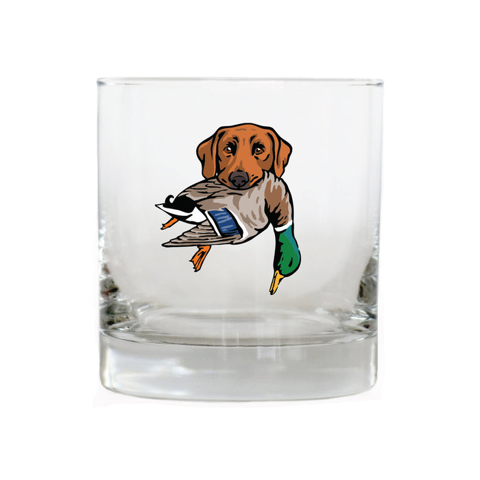 |Red Lab with a Mallard