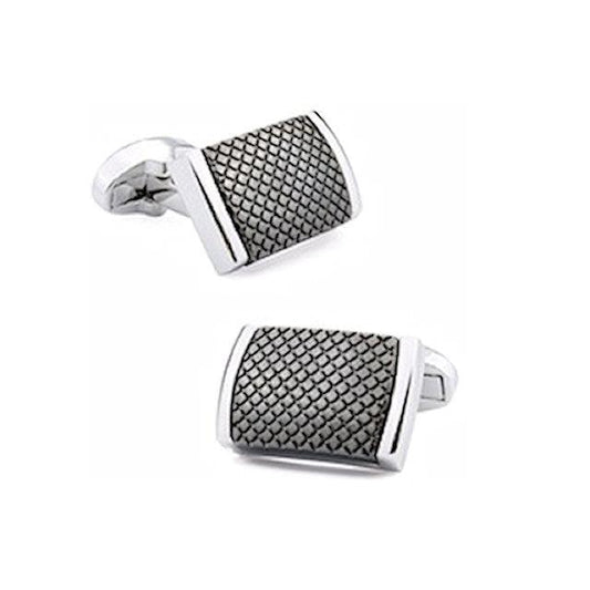 T.M.J plain metal gunmetal cufflinks for men with textured rectangular design
