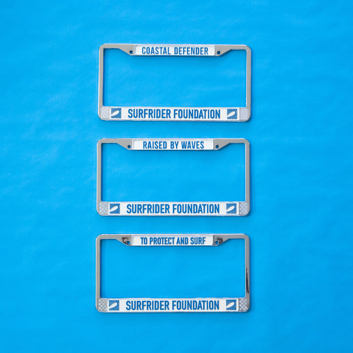 To Protect and Surf Chrome License Plate Frame