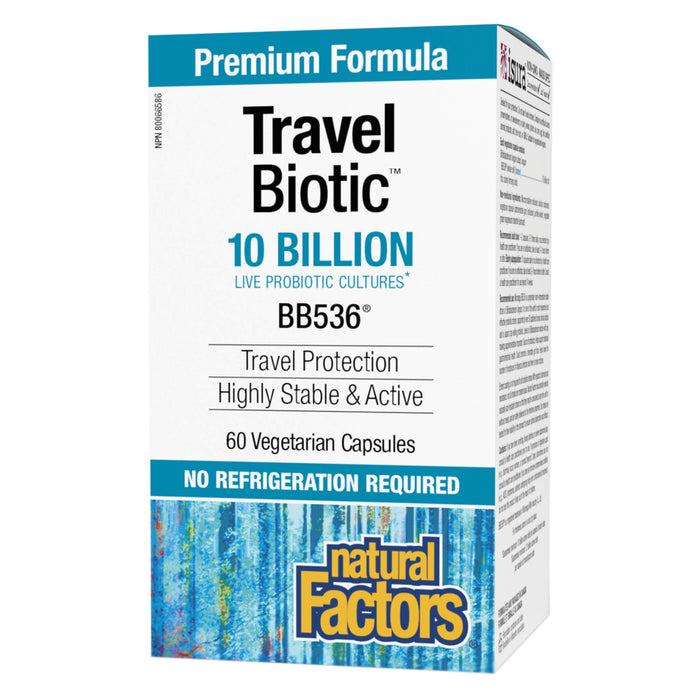 Box of Natural Factors Travel Biotic BB536 10 Billion Live  Probiotic Cultures 60 Vegetarian Capsules