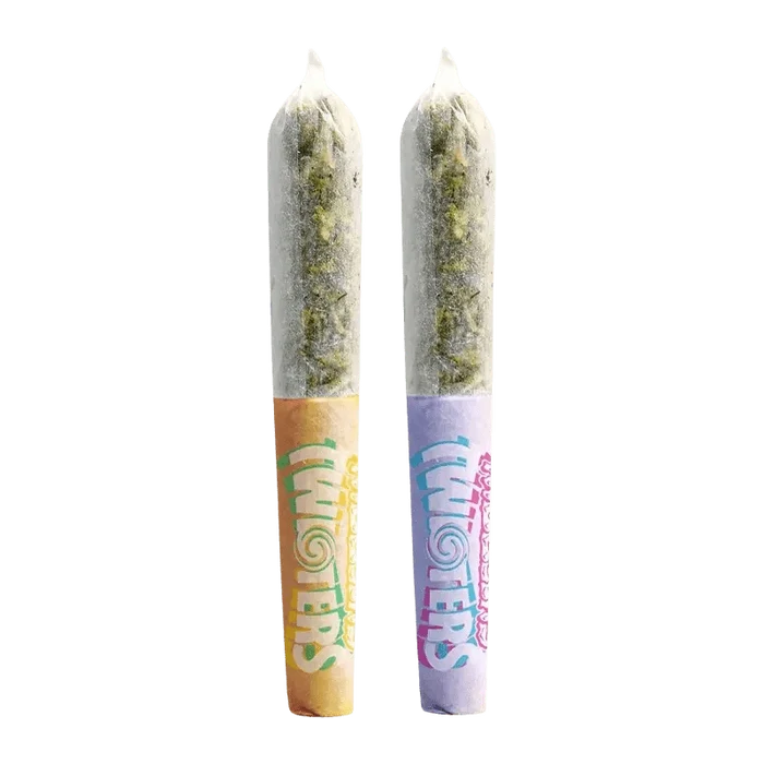 A close-up, angled view of the Twisters-Blud Orange & Berry Drip Infused Pre Rolled 2 x 0.5 g pre-rolls against a plain white backdrop.