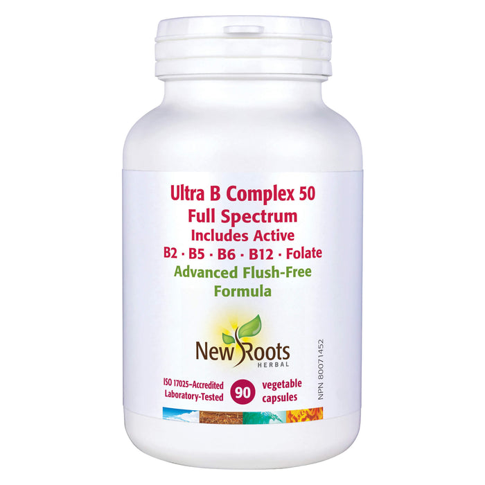 Bottle of New Roots Ultra B Complex 50 mg 90 Vegetable Capsules