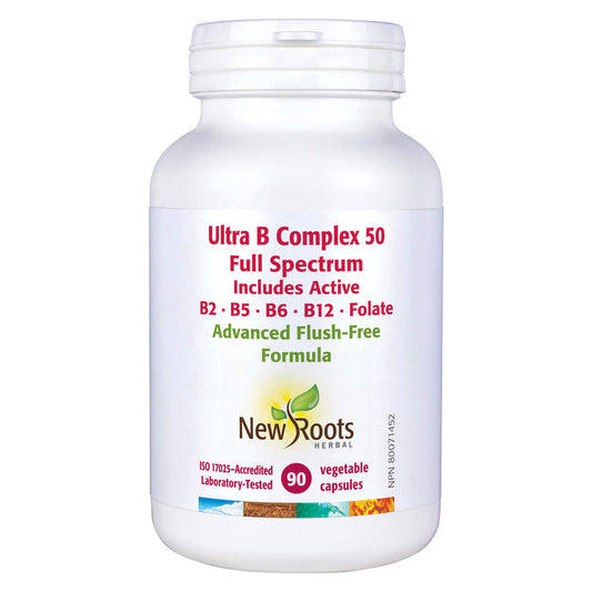 Bottle of New Roots Ultra B Complex 50 mg 90 Vegetable Capsules
