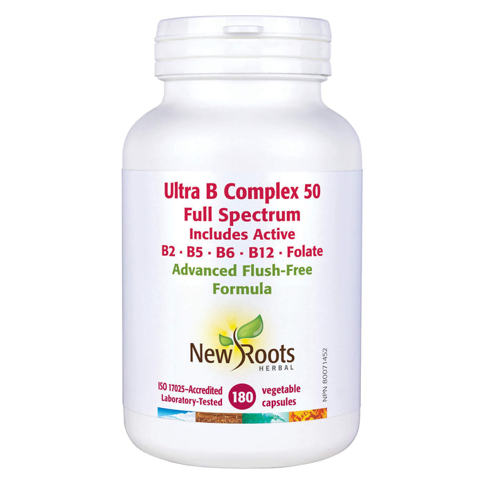 Bottle of New Roots Ultra B Complex 50 mg 180 Vegetable Capsules