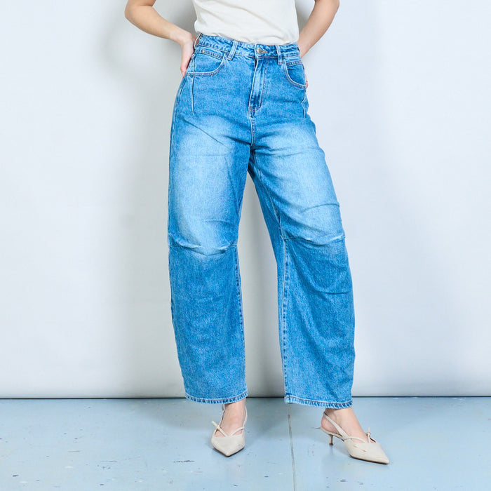Utility wide-leg denim jeans with knee panel detail wholesale
