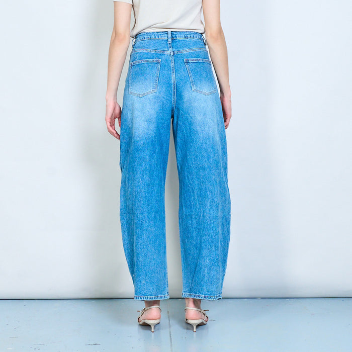 Utility wide-leg denim jeans with knee panel detail wholesale