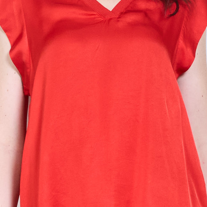 V-neck satin feel cap sleeve top wholesale