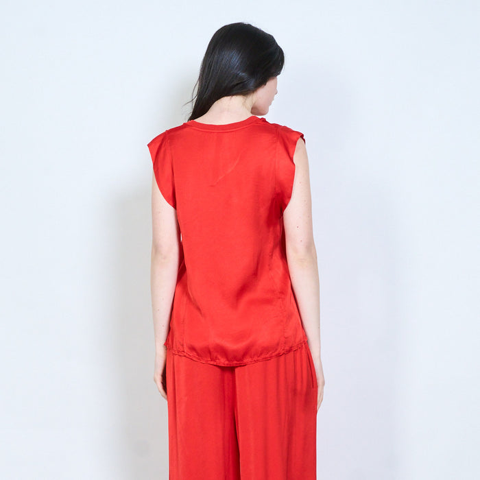V-neck satin feel cap sleeve top wholesale