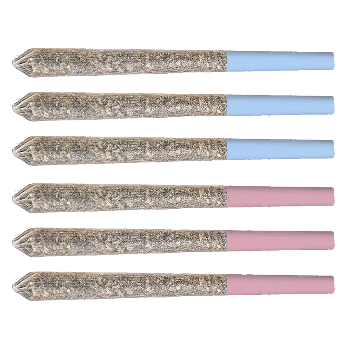 Close-up of the Variety Pre Rolled 6 x 0.5 g pre-rolls arranged side-by-side on a plain white background.