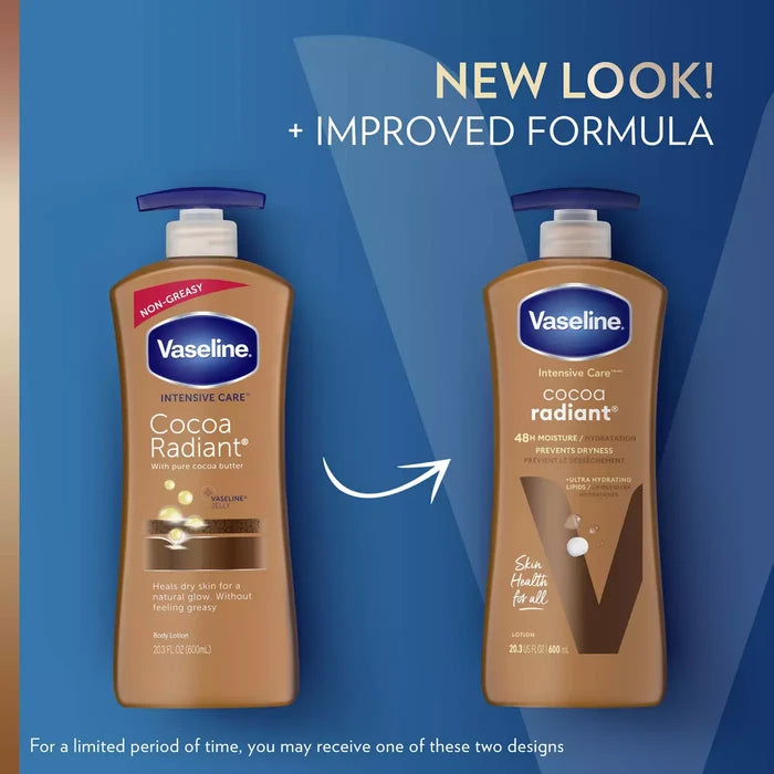 VASELINE Intensive Care Cocoa Radiant 48H Hydration Lotion فازلين لوشن العناية المكثفة بالكاكاو لترطيب يدوم 48 ساعة