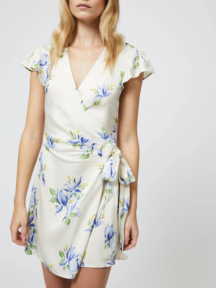 Vivian Ennis Satin Wrap Dress in Pale Iris Multi - Madison's Niche