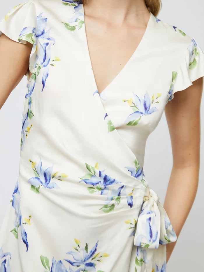 Vivian Ennis Satin Wrap Dress in Pale Iris Multi - Madison's Niche